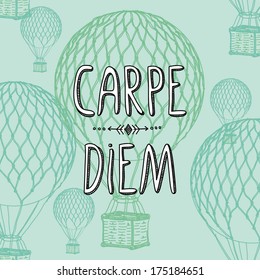 carpe diem hand drawing letters on light mint aerostat background