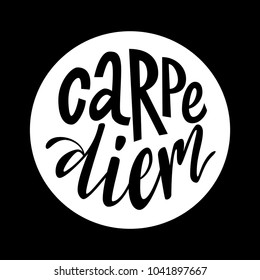 Carpe diem hand lettering quote illustration with decorative elements. Vector template for wall art, poster, t-shirt, greeting card design.