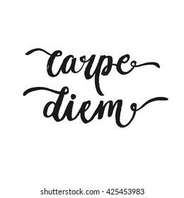 Carpe diem, hand written latin quote. Inspire quote handwritten with ink and brush. Typography text for t shirts, posters and wall art