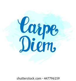 Carpe Diem. Inspirational hand lettering on digital watercolor background. Seize the day in latin