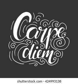 Carpe diem. Latin aphorism "Capture the moment". Modern calligraphic style. Hand lettering and custom typography for your designs: t-shirts, bags, for posters, invitations, cards, etc.