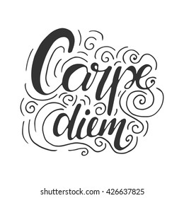 Carpe diem. Latin aphorism "Capture the moment". Modern calligraphic style. Hand lettering and custom typography for your designs: t-shirts, bags, for posters, invitations, cards, etc.