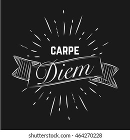 Carpe diem Latin aphorism "Seize the day". Quote. Hand drawn vintage print with hand lettering.