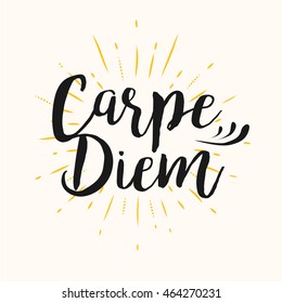 Carpe diem Latin aphorism "Seize the day". Quote. Hand drawn vintage print with hand lettering.