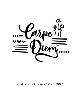 Carpe Diem. Latin aphorism translated Seize the Day. Trendy inspirational quote for t shirt design. Motivational quotes for mug, print, stickers, magnets, scrapbooking, Vector hand drawn illustration.