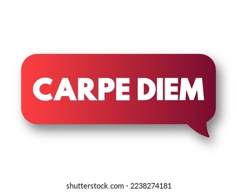 Carpe diem (latin language “seize the day”) phrase used by the Roman poet Horace to express the idea that one should enjoy life while one can, text concept message bubble