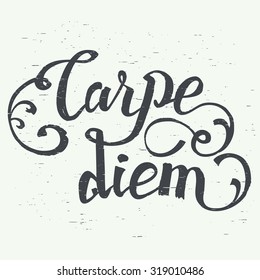 Carpe diem. In latin means Catch the moment. Hand-lettering using a brush inspirational quote
