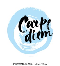 Carpe diem. In latin means Catch the moment. Hand-lettering using a brush inspirational quote isolated on white background. Vector calligraphy art.