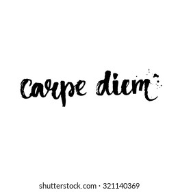 Carpe diem - latin phrase means seize the day, enjoy the moment. Inspire quote handwritten with brush, isolated on white background. Vector calligraphy art.