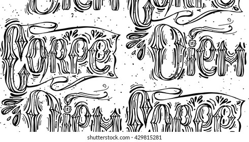 Carpe diem - latin phrase means Capture the moment. Inspirational quote expressive handwritten with brush, isolated on white background. Vector calligraphy pattern.
