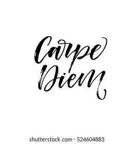 Carpe diem - latin phrase means Capture the moment. Inspirational quote. Ink illustration. Modern brush calligraphy. Isolated on white background. 