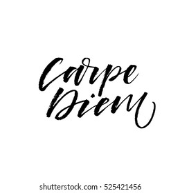 Carpe diem - latin phrase means Capture the moment. Inspirational quote. Ink illustration. Modern brush calligraphy. Isolated on white background. 
