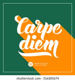 Carpe diem (Latin Translation: Catch the moment) Hand-lettering calligraphy. Inspirational  and motivational quotes collection. Premium Handmade vector Lettering. Long flat shadow concept