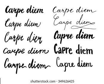 Carpe diem phrase set. Simple lettering illustration. Translation from latin Catch the moment.