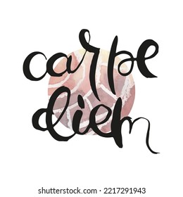 Carpe Diem. Vector ink lettering art. Hand drawn lettering phrase. Modern brush calligraphy card. Illustration isolated on white background