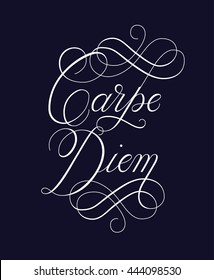 Carpe Diem vector quote. Latin phrase Capture the moment. Modern calligraphy and lettering. Can be used for print (bags, t-shirts, home decor, posters, cards) and for web (banners, ads)