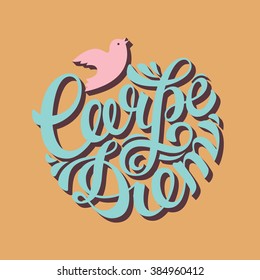 Carpe diem-latin phrase means seize the moment. Hand drawn lettering. Inspirational quote. Vector calligraphic illustration.