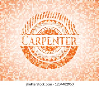 Carpenter abstract emblem, orange mosaic background