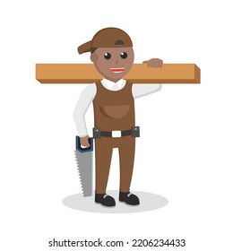 carpenter african with wood log and saw design character on white background