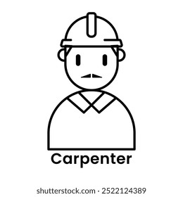 Carpenter avatar character cartoon design style, Editable vector stroke outline.