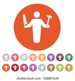 The carpenter avatar icon. Builder and handyman, craftsman symbol. Flat Vector illustration. Button Set