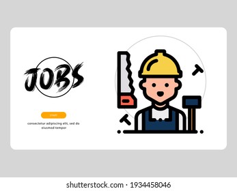 The carpenter avatar on an professions-themed white background is perfect for learning materials and visual illustration on digital products