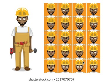 Carpenter Black Cartoon Emotion faces Vector Illustration
