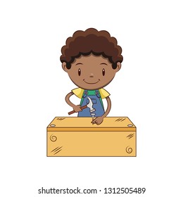 Carpenter, boy hammering nail