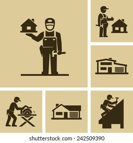 Carpenter Builder Vector Icon Figure Pictogram 