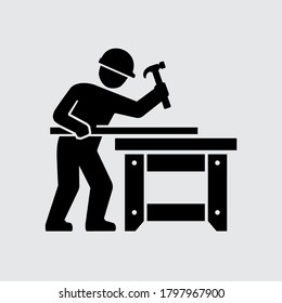 Carpenter Builder Working at Table Vector Icon	