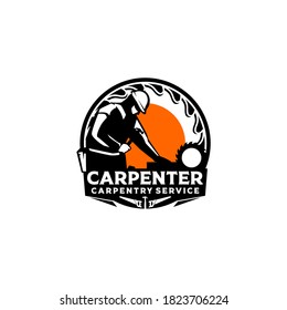 Carpenter Carpentry Service Sawmill Logo Template Vector