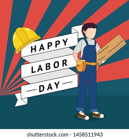 Carpenter Cartoon Character For Labor Day