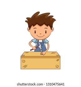 Carpenter, child hammering nail