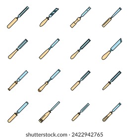 Carpenter chisel icons set. Outline set of carpenter chisel vector icons thin line color flat on white