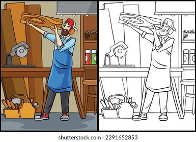 Carpenter Coloring Page Colored Illustration