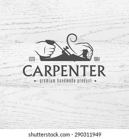 Carpenter design element in vintage style for logo, label, badge, t-shirts. Carpentry retro vector illustration.
