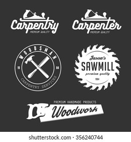 Carpenter design elements in vintage style for logo, label, badge, t-shirts. Carpentry retro vector illustration.