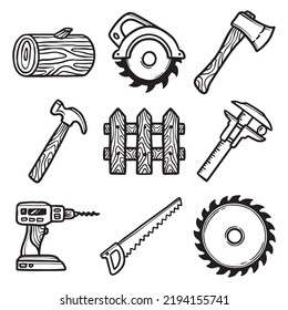 Carpenter elements hand drawn icon illustration