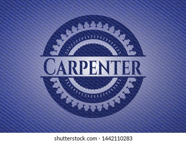 Carpenter emblem with denim texture. Vector Illustration. Detailed.