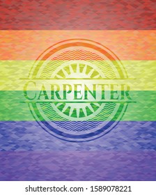 Carpenter emblem on mosaic background with the colors of the LGBT flag