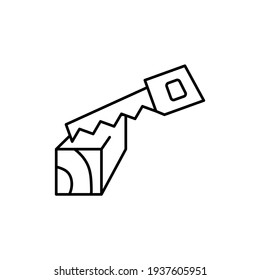 Carpenter equipment,wood saw icon in flat black line style, isolated on white background 