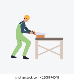 Carpenter flat icon. Handyman, hand saw, furniture. Labor concept. Can be used for topics like woodwork, craft, workshop