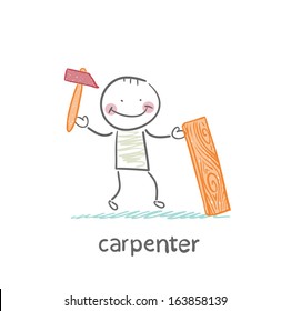 carpenter with a hammer and board