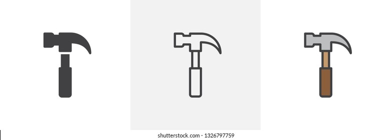 Carpenter hammer icon. Line, glyph and filled outline colorful version, claw hammer outline and filled vector sign. Symbol, logo illustration. Different style icons set. Pixel perfect vector graphics