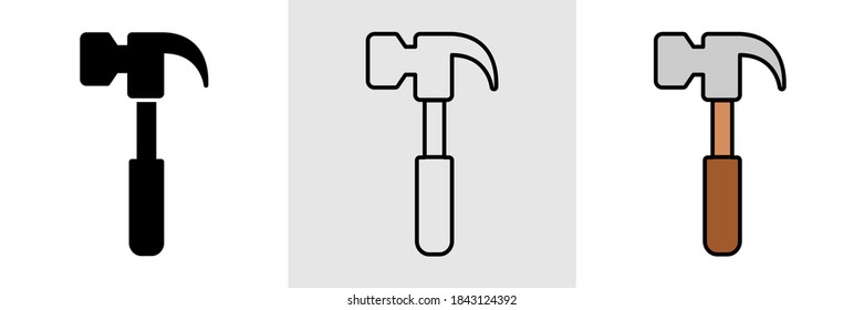 Carpenter hammer icon. Line, glyph and filled outline colorful version, claw hammer outline and filled vector sign. Symbol, logo illustration. Different style icons set.