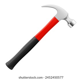 Carpenter hammer isolated on white background. Fitter's hammer for chiselling and driving in nails and dowels as well as for joining components. Realistic 3d vector illustration