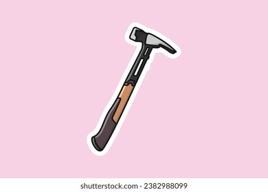 Ilustración vectorial de la herramienta de martillo carpintero Sticker. Concepto de icono de objetos de herramientas de trabajo de carpintería y construcción. Martillo con logotipo de diseño de pegatinas de mango de plástico naranja.