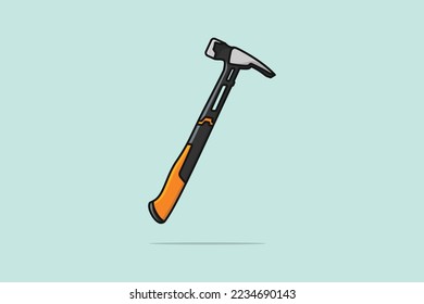 Carpenter Hammer Tool Vektorgrafik. Werkzeugen für Tischlerarbeiten und Bauarbeiten - Objektsymbol-Konzept. Hammer mit orangefarbenem Kunststoffgriff, Vektordesign auf hellblauem Hintergrund mit Schatten.