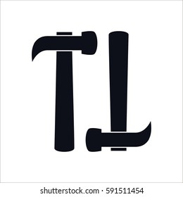 Carpenter hammer in trendy flat style.