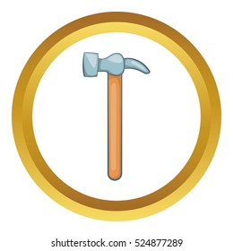Carpenter hammer vector icon in golden circle, cartoon style isolated on white background